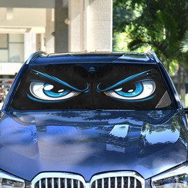 Evil Blue Eyes Windshield Sun Shade for Car Auto SUV Truck Foldable Front Window Sunshade Sun Visor Protector Block UV Rays Reflect Heat, 55" x 28"