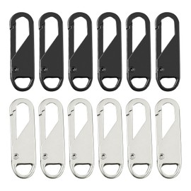 Zipper Pull Replacement Metal Zipper Handle Mend Fixer Tab Repair for Luggage, Backpacks, Suitcases, Jackets, Purses, Handbags - 12 PCS (Black Silver)