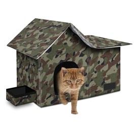 Cat Houses for Outdoor Cats-Large Weatherproof Cat Bed for Indoor Cats,Collapsible Warm Feral Cat Shelter with Removable Soft Mat and Bowl for Winter (Camo, Large)