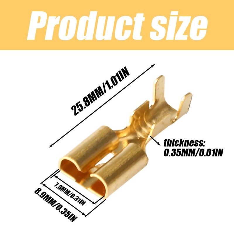 100Pcs 7.8mm Female Spade Connector Quick Splice Crimp Terminals Wire