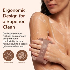 SILKLE Silicone Body Scrubber – Gentle Exfoliating Shower Scrubber for Body & Bath, Silicone Shower Brush & Loofah Alternative – Non-Slip Silicone Body Brush, Quick Dry, Hygienic - Brown
