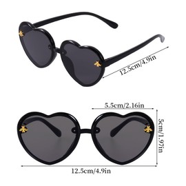 obmwang 2 PCS Kids Heart Shaped Sunglasses Cute Bee Glasses with Strap for Girls Boys Age 3-10 UV400 Protection Outdoor Beach