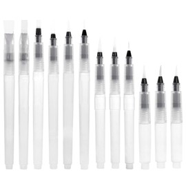 12 Piece Plastic Water Brush Pen Set, Watercolour Brush with Fillable Water Tank, Water Brush Pens for Watercolour Painting, Colour Mixing, Calligraphy, Drawing