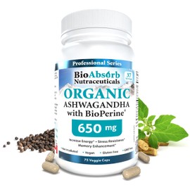 Organic Ashwagandha Supplement 650mg, 18-Day Supply, 75 Count