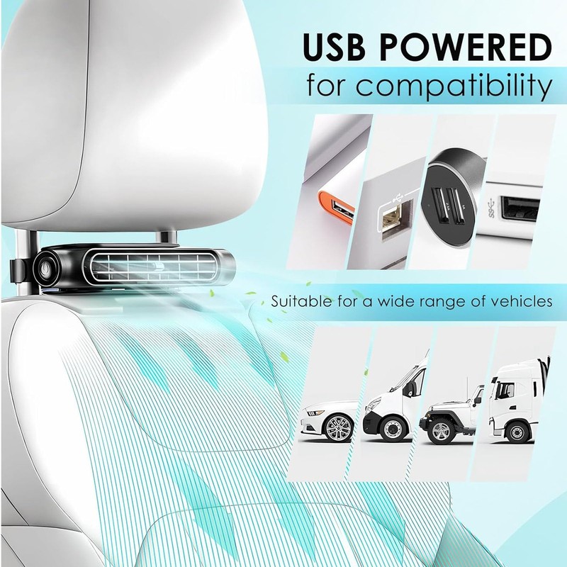 Yosoo Car chair Cooling Fan USB Bladeless Angle 3 Speeds