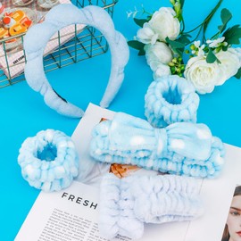 Chanaco 6Pcs Spa Headband and Wrist Bands for Women, Skincare Hair Bands Wrist Towels, Face Wash Hair Wraps Non Slip, Thick Facial Accessories for Face Washing, Bath Shower