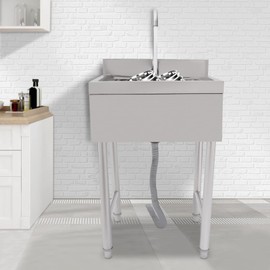 YUNLAIGOTOP Free Standing Stainless-Steel Single Bowl Commercial Restaurant Kitchen Sink Set with Faucet & Storage Shelve, Commercial Stainless Steel Sink for Restaurants, Canteens, Snack Bars