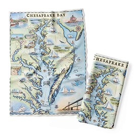 Xplorer Maps Chesapeake Bay Map Decorative Flour Sack Kitchen Tea Towel - 100% Cotton - 18" x 24"