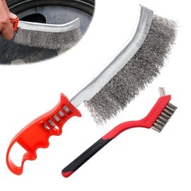 Wire Brushes Set 2pcs Wire Scratch Brushes Grill Brush Rust Removal Stainless Steel Bristles Tool with Plastic Handle for Cleaning Cooking Grates,Corrosion,Automotive,Paint,Welding Slag (9.6"+7")