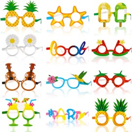 Pack of 12 Hawaiian Tropical Sunglasses Paper Novelty Party Glasses Funny Glasses Luau Hawaiian Glasses Costume Party Sunglasses for Beach Tropical Theme Decoration, Party Accessories, Photo Prop