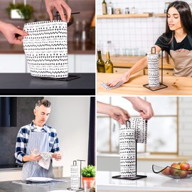 Kitchen Roll Holder Black with Kitchen Roll Washable Reusable Bamboo Kitchen Towels Including Holder Household Paper Reusable Includes Roll Holder Black / White