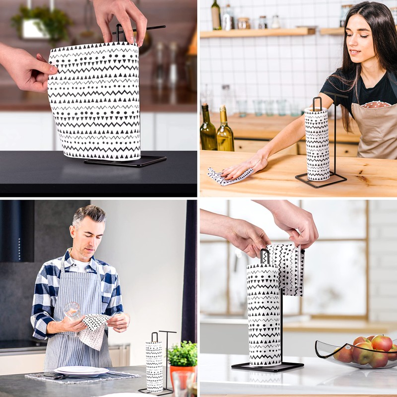 Kitchen Roll Holder Black with Kitchen Roll Washable Reusable Bamboo
