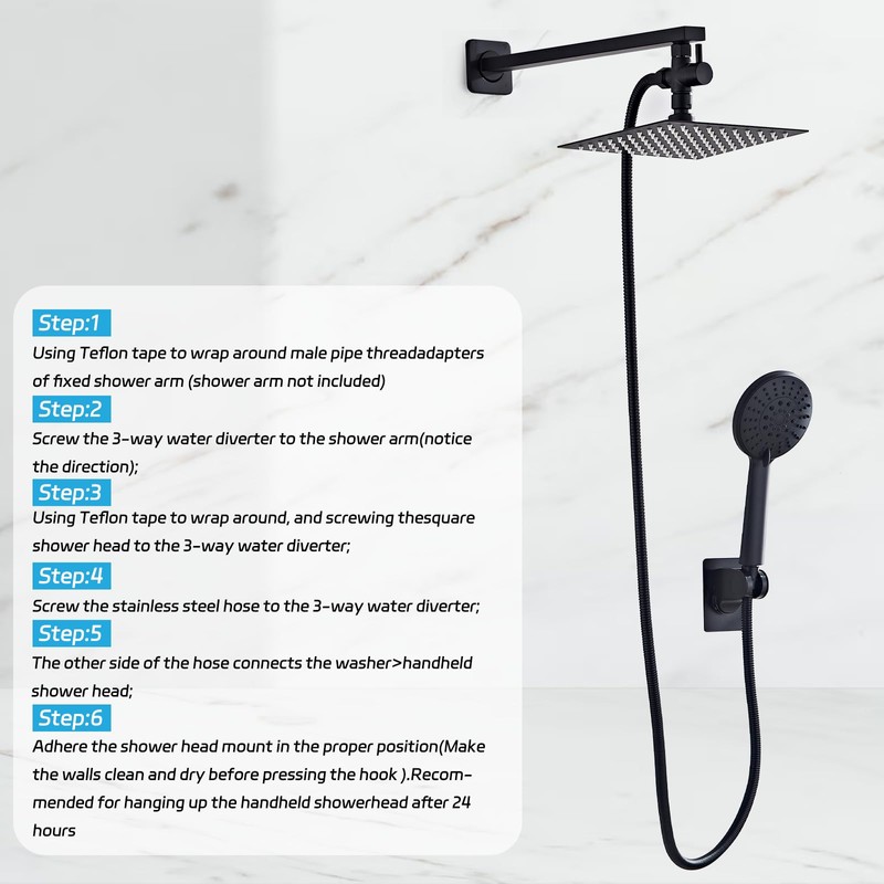 Hamckay Shower Head 8'' High Pressure Rainfall, Handheld Shower Combo