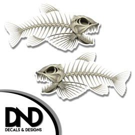 Bone Fish - Skeleton Decal Fishing Tackle Box Bumper Sticker "5in SET" F-0070 D&