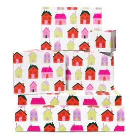 Geschenkpapier Frauen – 6 Blatt weißes Geschenkpapier mit Anhängern – süßes handgezeichnetes buntes Haus – für neues Zuhause, Geburtstag – recycelbar – von Central 23