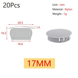 Qrity Pack of 20 Plastic Cover Plugs, 17 mm Hole Plugs, Pipe Cover, Plugs, Grey, for Furniture Drilling