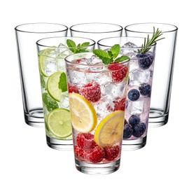 QAPPDA Highball Glasses Set of 6, 17oz Tall Drinking Glasses, Wide Mouth Design Water Glass for Kitchen Cups, Tom Collins Glasses, Mojito Glass Cups, Cocktail Glasses for Bar Glassware