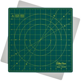The Quilted Bear Rotating Cutting Mat 12" x 12" - Locking & Rotating Self Healing Cutting Board for Sewing, Fabric & Effortless Quilting - 360 Degree Sewing Supplies Mat for Craft Table (Green)