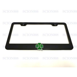 License Plate Frame 3D QUADRIFOGLIO Emblem Badge BLACK Stainless License Plate Frame 4 Leaf Clover