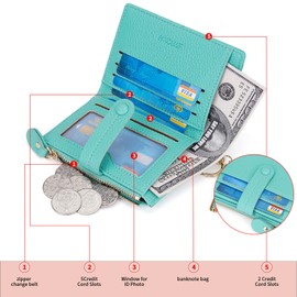 HKCLUF Small Wallets for Women,RFID Blocking Wallet Women,Bifold Slim Card Holder Zipper Coin Pocket With Tassel Keychain(Light Green)