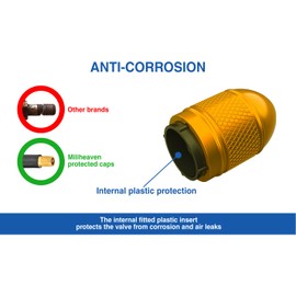 Miliheaven Bullet Corrosion Resistant (Gold) Aluminium Tire Wheel Alloy Valve Caps Dust Caps (4 Pack) Universal for Cars, SUVs, Bicycles, Motorcycles, Trucks | Plastic Insert | Screw-On