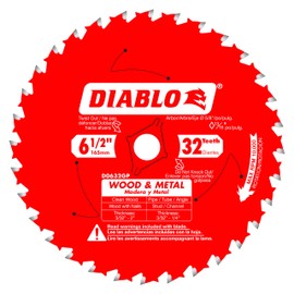 Diablo Wood and Metal Cutting Carbide Circular Saw Blade - Ideal for DIY, Framing, and Construction - 6-1/2" Diameter, 32 C-ATB Teeth, 10,000 Max RPM - D0632GPX