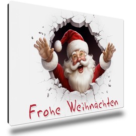 TRIOSK Fridge Magnets 3D Illusion Magnet Santa Claus with Saying Merry Christmas Magnet Santa Claus Gift Funny for Fridge Strong Square Large 85 x 55 mm Red