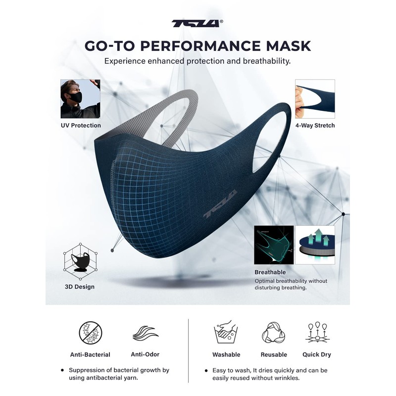 TSLA Men & Women's Copper Infused Face Mask, Washable Reusable