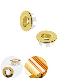 2 Pcs Sink Overflow Ring Brushed Nickel Bathroom Vanity Sink Overflow Cover Insert in Round Trim Cap Brass Material Kitchen Bathroom Sink Accessories for Home,Sink,Bathroom(Gold)
