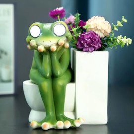 DZTBX Garden Statues Outdoor Solar Yard Decor Statues Resin Green Frog Sculptures Waterproof Outdoor Lawn Decor Garden for Patio Balcony Yard Lawn Ornament Ornaments Gift