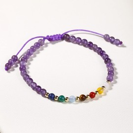 Jewboo 7 Chakra Bracelets for Women Real Stone Lucky Rope Crystal Bead Bracelet Crystals and Healing Stones Jewelry Birthday Gifts (Amethyst)