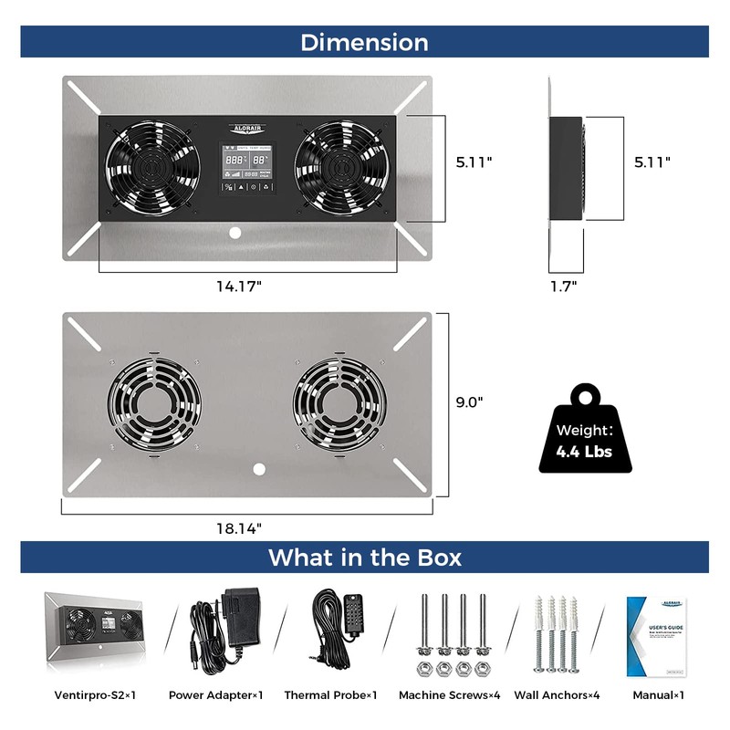 ALORAIR Crawlspace Ventilation Fan, Crawlspace Fan vent with Temperature Humidity