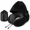 Hooded Travel Neck Pillow for Airplane & Car – U-Shaped