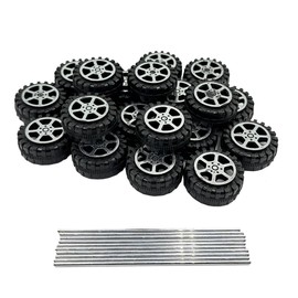 20PCS Model Toy Car Wheels 2mm Dia Shaft Plastic Wheels with 10PCS Shaft Round Rod Axles for RC Car Truck DIY Model Toy Wheel Parts (2X14X37mm)
