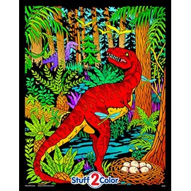 Stuff2Color Velociraptor Jurassic Dinosaur Fuzzy Coloring Poster - (Boys, Girls, Toddlers Arts and Crafts Activity) - Great Quiet Time Indoor Prehistoric Coloring Project for Kids and Adults