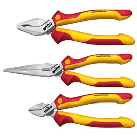 Wiha Zangen Set für Elektriker (38637) 3-tlg. I Universal Kombizange 180mm + Flachrundzange 200mm + Seitenschneider 160mm I Zangenset Elektro VDE