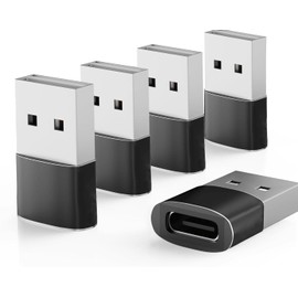 Magnet, USB-A Male to USB-C Female Adapter, Pack 5, Standard 2.0 Compatible with MacBook, USB C Smartphones and Type-C Devices, Black