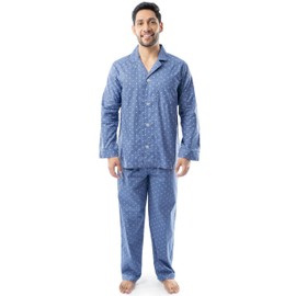 Fruit of the Loom Men's Long Sleeve Broadcloth Pajama Set, Medium Blue