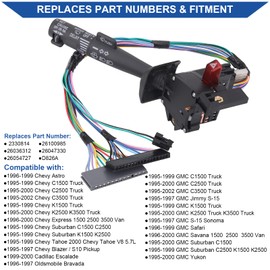 Obaee Multi-Function Combination Switch with Turn Signal, Wiper, Hazard, Cruise Control Compatible with 1995-2002 Chevy Tahoe S10 GMC C1500 K1500 Suburban Yukon, Replaces 2330814, 26100985, 26036312