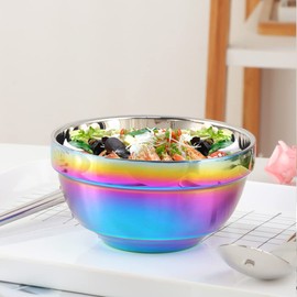 Dongbo Stainless Steel Cereal Bowls: Metal Soup Bowl Sets of 6 - Double Walled Insulated Large Serving Rice Bowl - Unbreakable Deep Bowls for kitchen 340 ml Appr. Rainbow