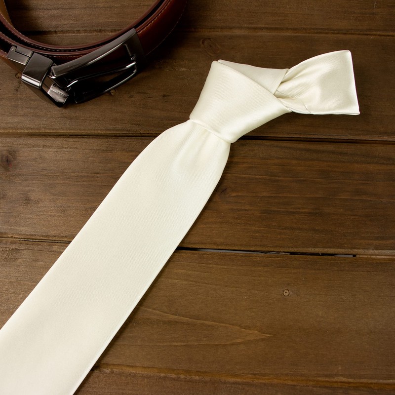 Spring Notion Men's Solid Color Satin Microfiber Tie, Regular Ivory