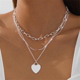 Layered Necklaces for Women Silver Stackable Stack Choker Necklaces Layering Circle Pendant Chain Necklace Jewelry for Women