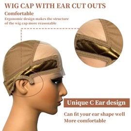 Lace Wig Cap with Grip Band for Keeping Wigs In Place, 13x4 Wider Transparent Lace for Glueless Wig, Adjustable Grip Cap with Velcro Headband (Light brown)