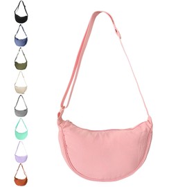 JENCVNL Women's Half Moon Bag Nylon Crossbody Bag Women's Crossbody Moon Bag Hobo Halfmoon Bag Half Moon Shoulder Bag with Adjustable Shoulder Strap, pink