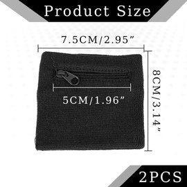 Pack of 2 wrist bags, sweatband with zip, sports sweatband wristbands with zip pocket, sports wristband wrist bag with practical zip pocket, for going out, running