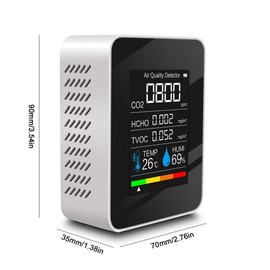5-in-1 Indoor Air Quality Monitor, Professional Portable Detector & Accurate CO2, TVOC, HCHO, Humidity& Temperature Particle Counter, for Home, School, Hotel, Office Air Detector -White