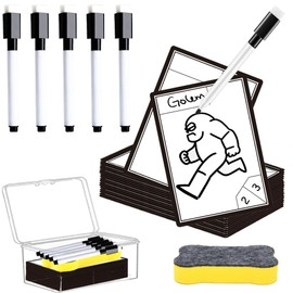 50 Pcs Reusable Dry Erase Token Cards with 5 Pcs Markers, 1 Clear Plastic Storage Box & 1 Eraser – Double-Sided Blank Cards for DIY Games, Office, and Education