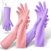 JiedHiur 2Pairs Reusable Rubber Cleaning Gloves, with Built-in Storage Lanyard, Dishwashing Kitchen Gloves for Momen and Men, for Washing Dishes, Range Hood, Sink, Medium (Purple + Pink)