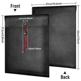 QiXin Black A4 PU Leather File Folders for Documents,Important Private File Organizer with String Tie Closure,Laptop Sleeve Notebook Case,Leather Portfolio Binder Envelopes, Filing Folder 1PC