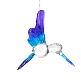 Hand Blown Glass Hummingbird Garden Suncatcher 3.5" x 3" Purple Aqua - Bird Decor Figurines Sun Catchers Indoor Window Hanging Outdoor Decor Home Office Glass Ornament Car Charm